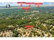 Aerial view highlights home's proximity to Avalon, Northside Hospital, YMCA and Ocee Park at 560 Edgehill Pl, Johns Creek, GA 30022