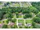 Aerial view showcases a home in a wooded area with a generous lawn at 175 Hunters Gln, Fayetteville, GA 30215