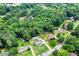 Wide aerial perspective highlights the property's location surrounded by mature trees and greenery at 175 Hunters Gln, Fayetteville, GA 30215