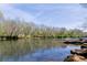 The serene Chattahoochee River with rocky shoreline is perfect for recreation and enjoying nature at 5347 Harbury Cv, Suwanee, GA 30024
