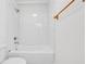 This tiled bathtub and shower combo include white subway tiles, chrome shower head, and new fixtures at 183 Cleveland # B, Atlanta, GA 30316