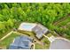 Aerial view of pool with chairs and clubhouse surrounded by trees at 4875 Churchill Ridge Dr, Cumming, GA 30028