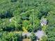 Aerial view of a home on 1.5 acres with a pool surrounded by lush trees at 686 Hillwood Ct, Dacula, GA 30019