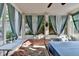Covered patio with brick flooring, columns, curtains, and outdoor seating at 1668 Legrand Cir, Lawrenceville, GA 30043
