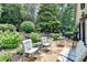Private backyard featuring a stone patio, comfortable seating, and verdant landscaping for relaxing outdoor enjoyment at 510 Elgaen Ct, Roswell, GA 30075