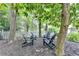 Inviting backyard space with Adirondack chairs and a white picket fence, perfect for relaxing outdoors at 510 Elgaen Ct, Roswell, GA 30075