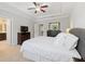 Serene main bedroom with tray ceilings, a comfortable bed, and a doorway to an ensuite bathroom at 5504 Cameron Parc Dr, Alpharetta, GA 30022