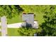 Aerial view of the house showing the driveway, patio, yard and proximity to mature trees at 3388 Elgin Dr, Decatur, GA 30032
