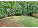 Expansive backyard with lush green lawn and mature trees, providing ample space for outdoor activities and recreation at 6520 Fairfield Trce, Suwanee, GA 30024