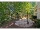 Stone patio in a backyard with mature trees providing privacy and shade at 6520 Fairfield Trce, Suwanee, GA 30024