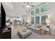 Bright living room with vaulted ceilings, large windows, and open concept to the kitchen area at 6520 Fairfield Trce, Suwanee, GA 30024