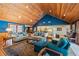 Spacious living room featuring a wood plank ceiling and comfortable seating arrangements at 1961 Luke Edwards Rd, Dacula, GA 30019