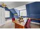 Attic office with desk and light-filled windows; walls are a bold blue at 1961 Luke Edwards Rd, Dacula, GA 30019