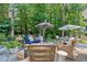Inviting patio area with comfortable seating, umbrellas, and serene views of the surrounding trees at 4385 Pinehollow Court Ct, Alpharetta, GA 30022