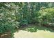 View of the spacious and grassy backyard with lush tree line at 5176 Shotwell St, Woodstock, GA 30188