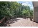 Wooden deck surrounded by trees, ideal for outdoor gatherings and relaxation at 5176 Shotwell St, Woodstock, GA 30188