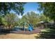 Playground equipment including monkey bars, slides, and swings in a lush park setting at 943 Rose Sw Cir, Atlanta, GA 30310
