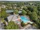 An aerial view of the community pool, clubhouse, and tennis courts, surrounded by lush trees at 6430 Banbury Se Ct, Mableton, GA 30126