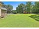 Expansive backyard with lush green grass, mature trees, shed and plenty of room for outdoor activities at 100 Walnut Ct, Stockbridge, GA 30281