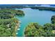 Breathtaking aerial view of waterfront property surrounded by lush greenery and serene waters at 3030 Larkspur Ct, Cumming, GA 30041