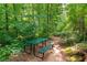 Enjoy a picnic on the trails with this green picnic table in a wooded area at 4486 Huffman Drive Ne Dr, Roswell, GA 30075