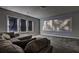 Home theater with comfortable seating, projector screen, and dimmed lighting at 5540 Wood Falls Dr, Buford, GA 30518