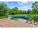 Backyard view with an above-ground pool surrounded by a wood deck and lush green grass at 60 Boardwalk Ave, Covington, GA 30016