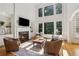 Bright living room with fireplace, built-ins, hardwood floors, and large windows at 5059 Belair Bluff Se Ct, Smyrna, GA 30126