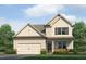 Charming two-story home featuring a two-car garage, manicured lawn, and classic architecture at 910 Sundown Pt, Villa Rica, GA 30180