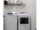 Bright laundry room featuring modern washer and dryer and wire shelving at 5318 Burrus Ln, Mableton, GA 30126