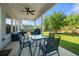 Relaxing covered patio with furniture and a ceiling fan with views of the green backyard at 5318 Burrus Ln, Mableton, GA 30126
