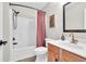 Bathroom with a shower and tub combination, wood vanity, and modern fixtures at 290 Prescott Dr, Acworth, GA 30101