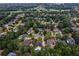 Aerial view of a neighborhood featuring mature trees, backyard pools, and manicured lawns at 6455 Darely Ct, Cumming, GA 30040