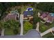 Overhead view of a well maintained home with pool and lush green landscaping in a quiet neighborhood at 6455 Darely Ct, Cumming, GA 30040