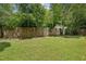 Well maintained grassy backyard surrounded by tall wood fence and dense tree coverage at 1477 Spruce Dr, Smyrna, GA 30080
