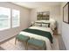 This modern bedroom is equipped with large sunny windows, soft carpets, and a comfortable bed at 45 Chimney Ridge Ln, Covington, GA 30014