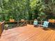 A wooden deck featuring furniture and flower boxes, backing onto a wooded lot at 5020 Bayberry Dr, Cumming, GA 30040