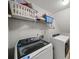 Functional laundry room equipped with a modern washer, dryer, and shelving for organized storage at 740 Paris Dr, Lawrenceville, GA 30043