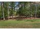 The backyard is large with mature trees, landscape lighting, and a gently sloping lawn at 2660 Brentwood Estates Ct, Cumming, GA 30041