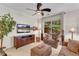Cozy living room with a large TV, comfortable seating, and windows offering backyard views at 3733 Chattahoochee Summit Se Dr # 7, Atlanta, GA 30339