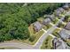 An aerial view of a property highlighting its proximity to lush greenery and a well-maintained neighborhood at 501 Highwater Pass, Canton, GA 30114