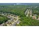 Expansive aerial view of a neighborhood with beautiful homes surrounded by dense forests and a distant lake at 501 Highwater Pass, Canton, GA 30114
