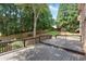 Large wooden back deck overlooking a fenced backyard with mature trees at 360 Hannaford Dr, Roswell, GA 30075