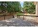 Back deck with railings overlooking a fenced backyard and mature trees at 360 Hannaford Dr, Roswell, GA 30075