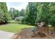 Landscaped backyard showcasing a playset and a well-manicured lawn with a fenced perimeter at 360 Hannaford Dr, Roswell, GA 30075
