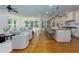 Open-concept living space with hardwood floors connecting the kitchen and living room at 360 Hannaford Dr, Roswell, GA 30075