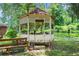 Outdoor gazebo with lattice and seating, surrounded by greenery and providing a serene retreat at 2247 Cypress Ave, Morrow, GA 30260