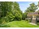 Scenic backyard showcases a lush lawn, mature trees, and an elevated deck at 2814 Tanner Lake Nw Trl, Marietta, GA 30064