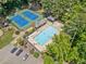 Aerial view of the community swimming pool and tennis courts at 5055 Southland Dr, Woodstock, GA 30188