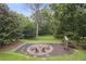 Overhead view of backyard with stone fire pit and relaxing backyard swing at 1054 Foreststone Sw Way, Marietta, GA 30064